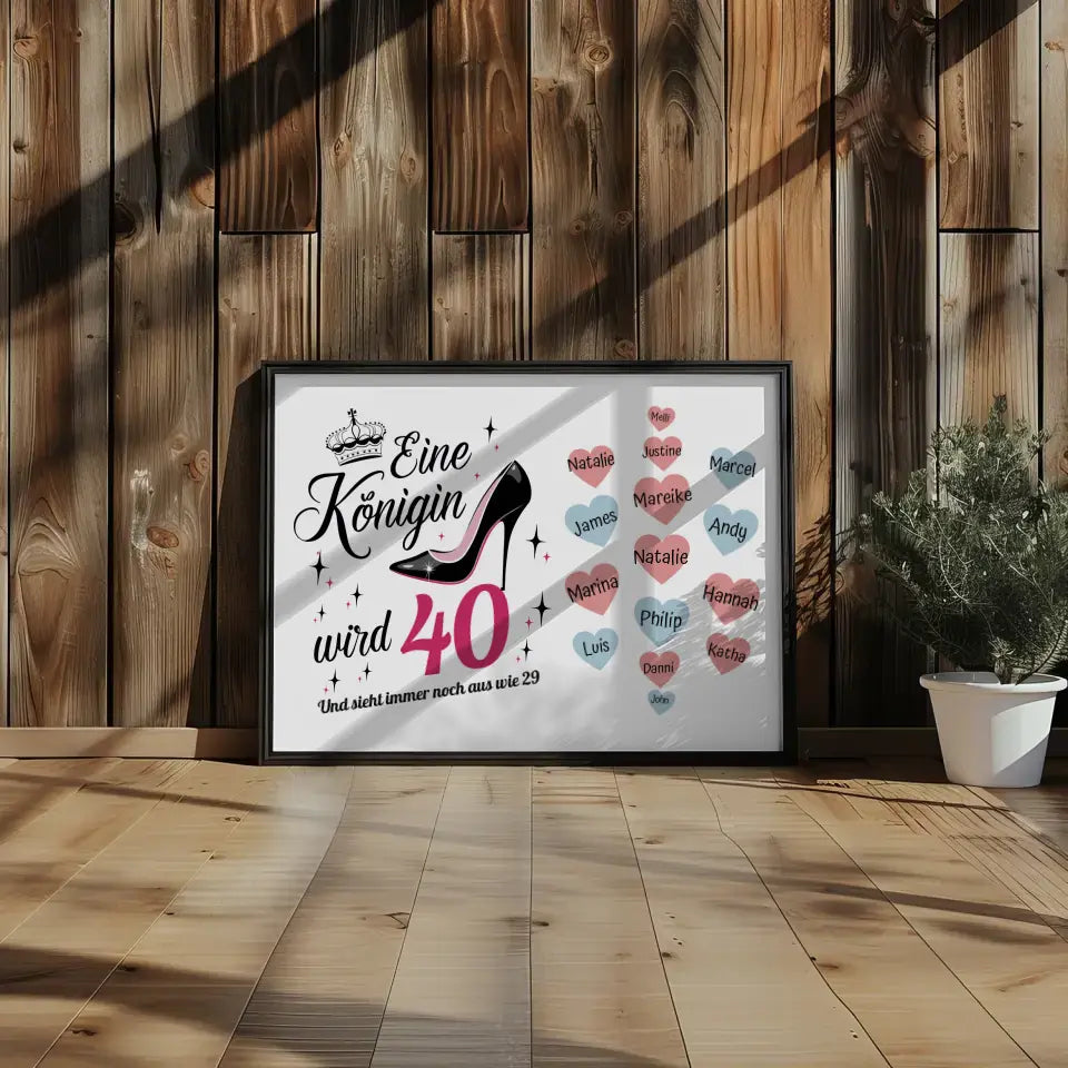 Poster Geschenk Königin wird 40 Geburtstag mit bis zu 19 Namen