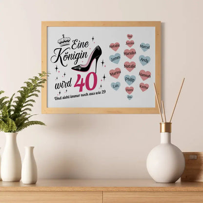 Poster Geschenk Königin wird 40 Geburtstag mit bis zu 19 Namen