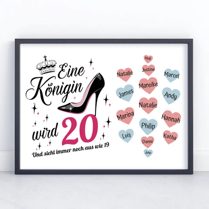 Individuelles Poster Königin wird 20 Geburtstag mit bis zu 19 Namen