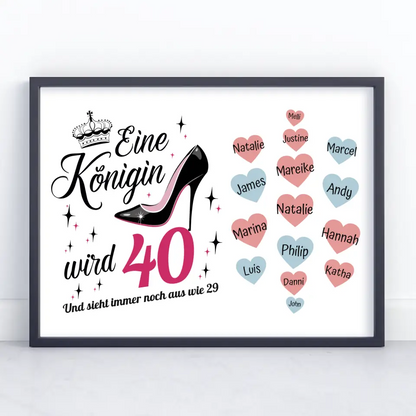 Poster Geschenk Königin wird 40 Geburtstag mit bis zu 19 Namen