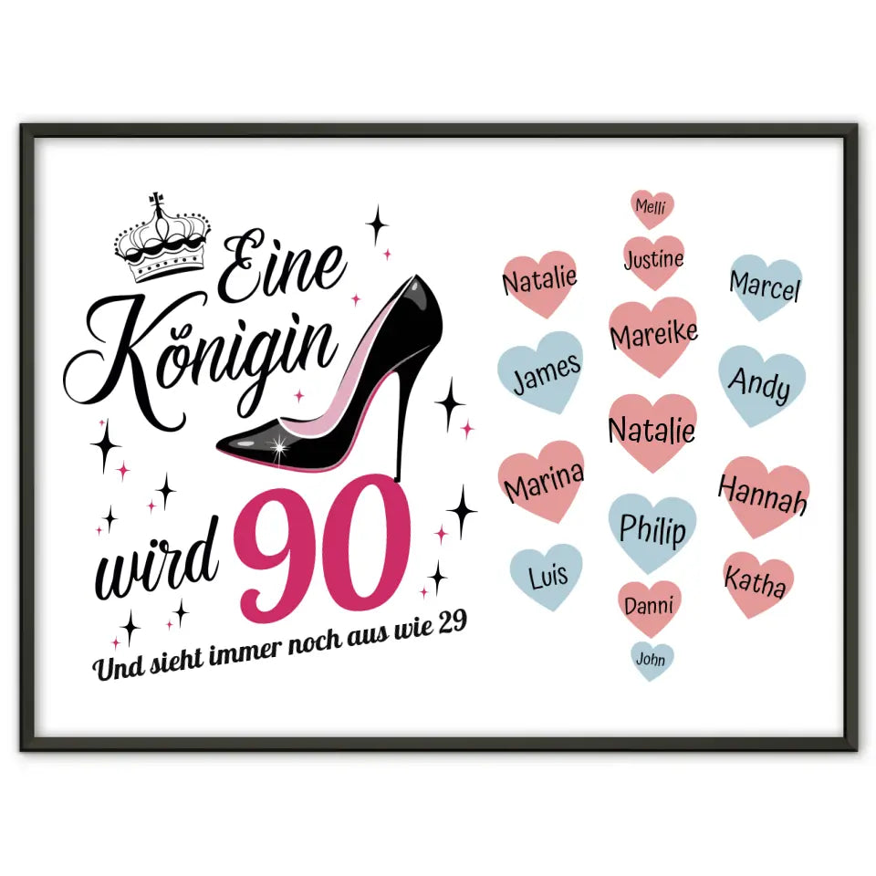 Geschenkposter personalisiert Königin wird 90 Geburtstag mit 19 Namen