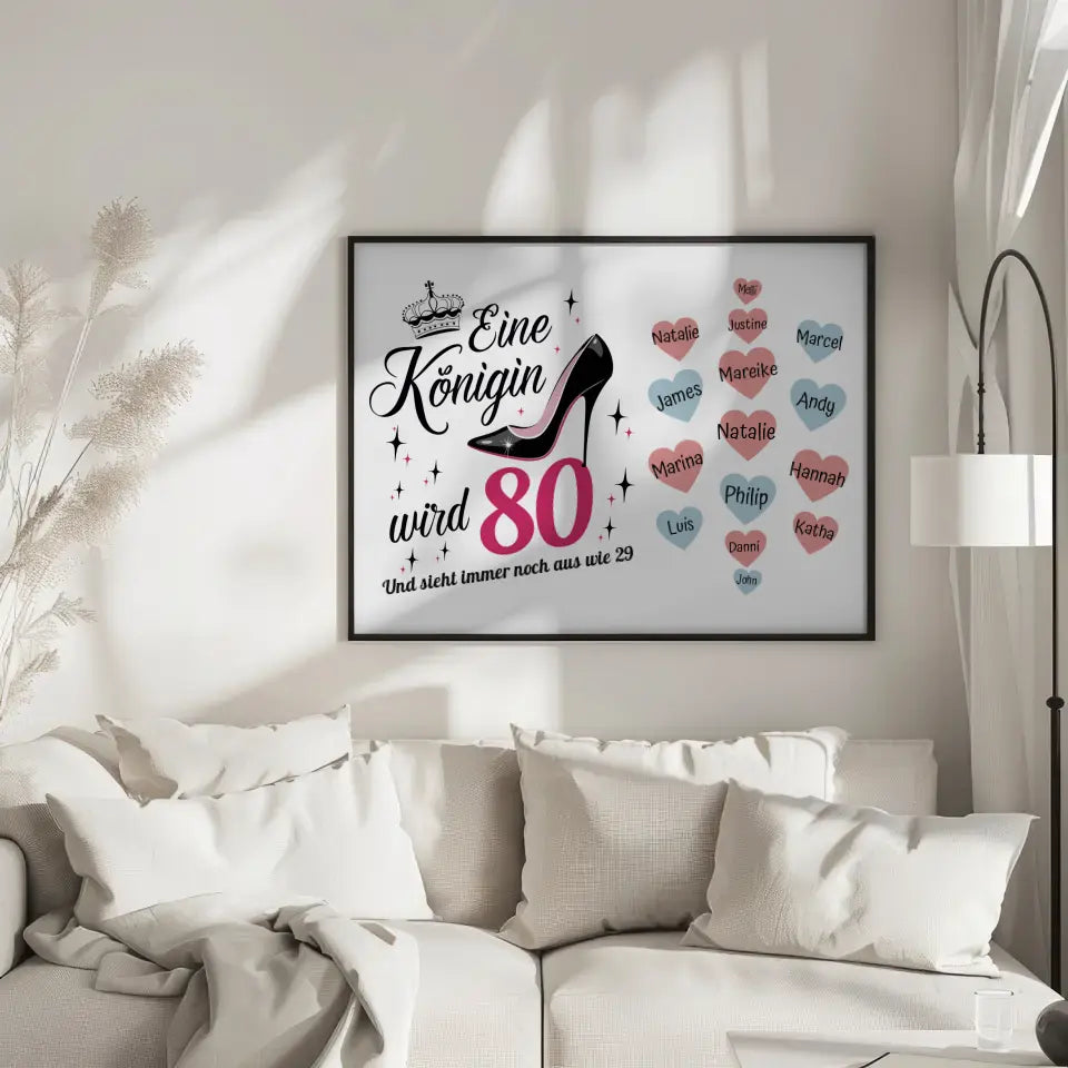 Poster Geschenk Königin wird 80 Geburtstag mit bis zu 19 Namen