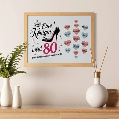 Poster Geschenk Königin wird 80 Geburtstag mit bis zu 19 Namen