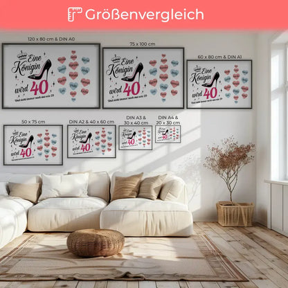 Poster Geschenk Königin wird 40 Geburtstag mit bis zu 19 Namen