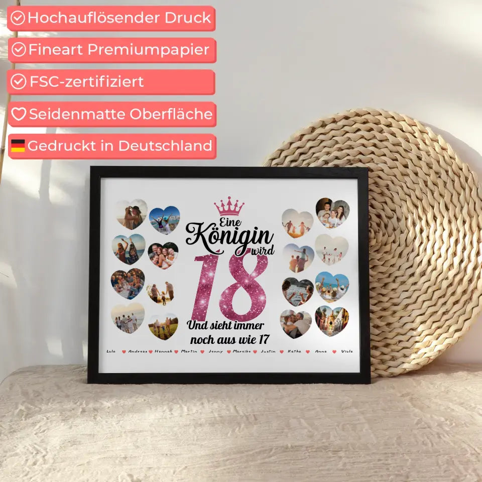 Poster personalisiert Königin wird 18 Geburtstag mit Herz Fotos