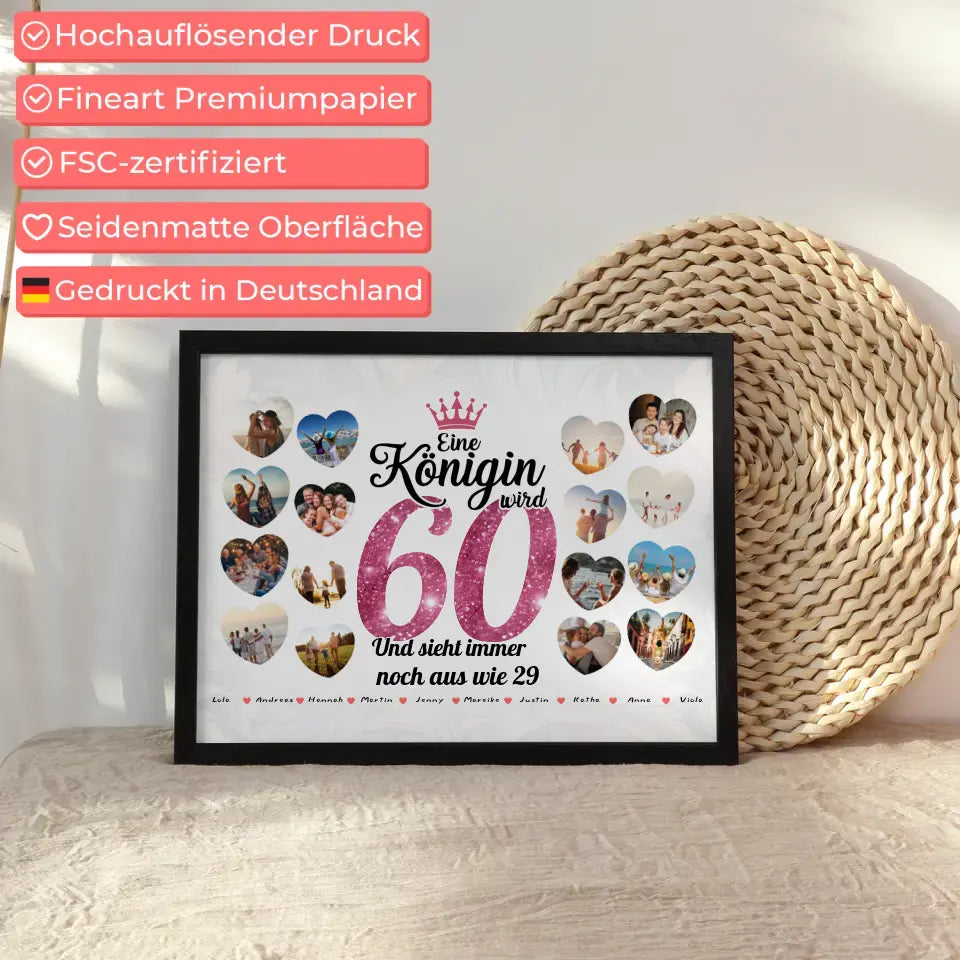 Poster Geschenk Königin wird 60 Geburtstag mit Herz Fotos