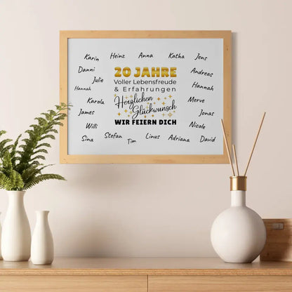 Geschenkposter individuell 20 Geburtstag Lebensfreude mit Unterschriften
