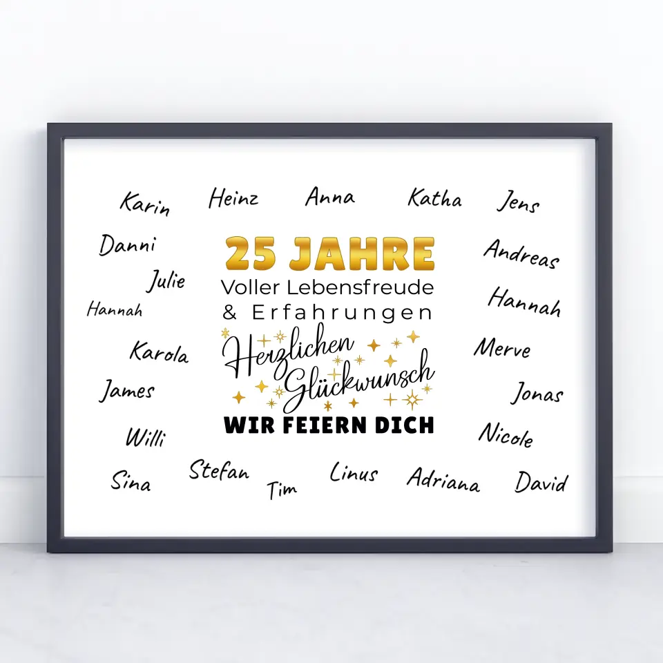 Poster als Geschenkidee 25 Geburtstag Erfahrung mit Unterschriften
