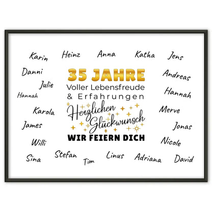 Geschenkposter personalisiert 35 Geburtstag Glückwunsch mit Unterschriften
