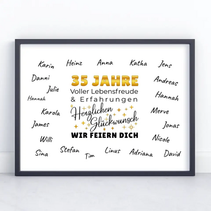 Geschenkposter personalisiert 35 Geburtstag Glückwunsch mit Unterschriften