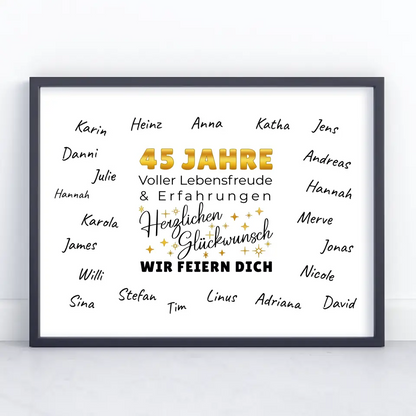Personalisiertes Poster 45 Geburtstag Erfahrung mit Unterschriften