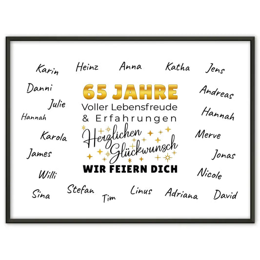 Poster Geschenk 65 Geburtstag Erfahrung mit Unterschriften