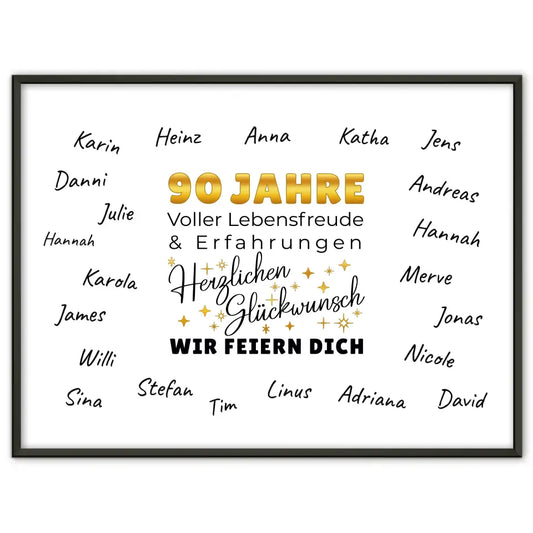 Geschenkposter personalisiert 90 Geburtstag Wir feiern dich mit Unterschriften