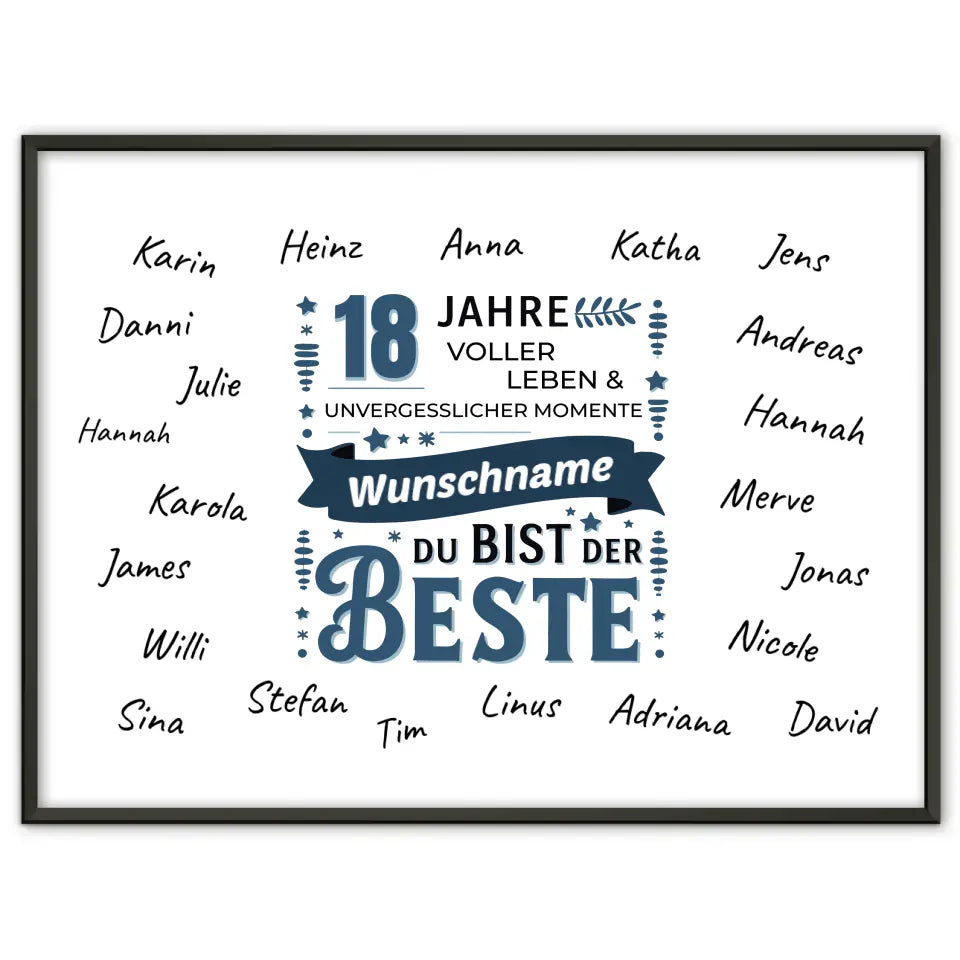 Poster personalisiert 18 Geburtstag Bist der Beste mit Unterschriften