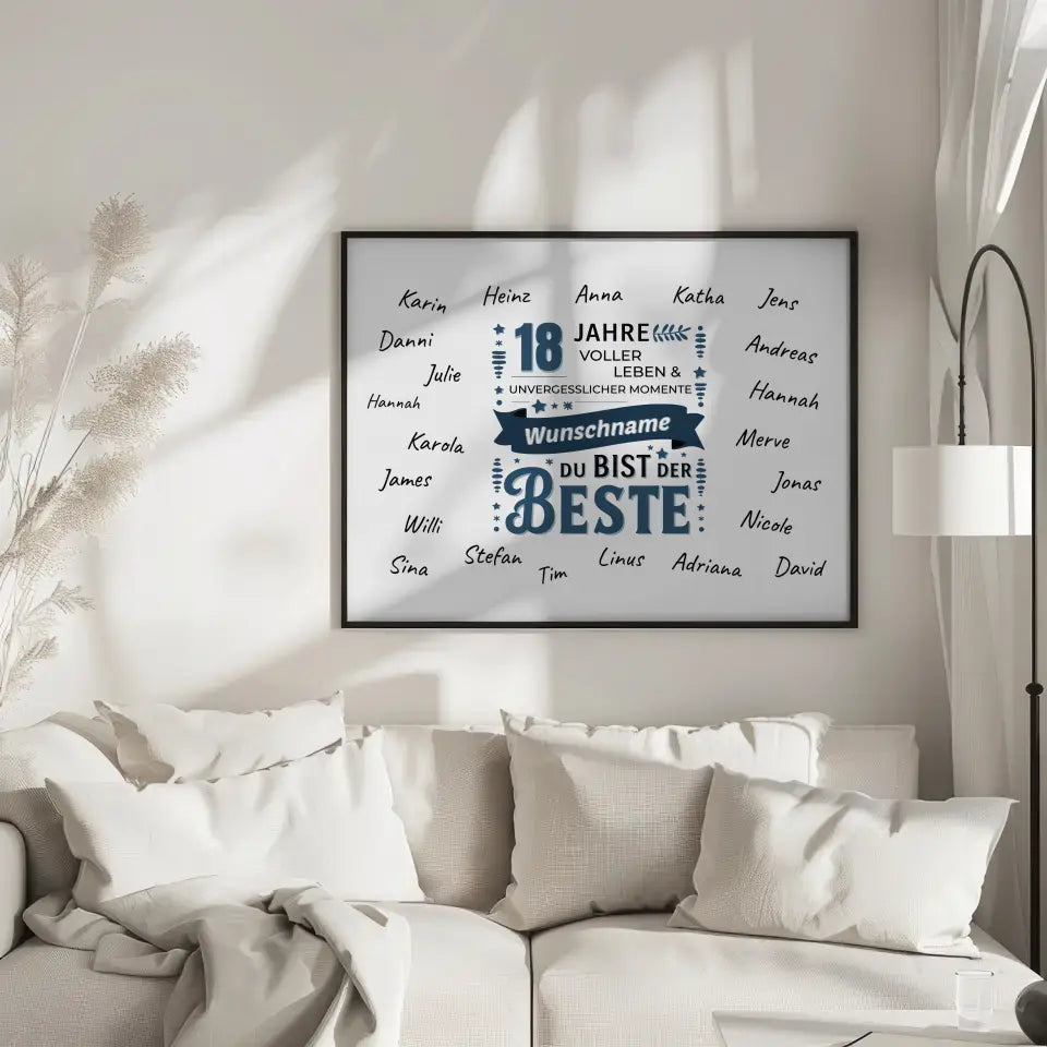 Poster personalisiert 18 Geburtstag Bist der Beste mit Unterschriften