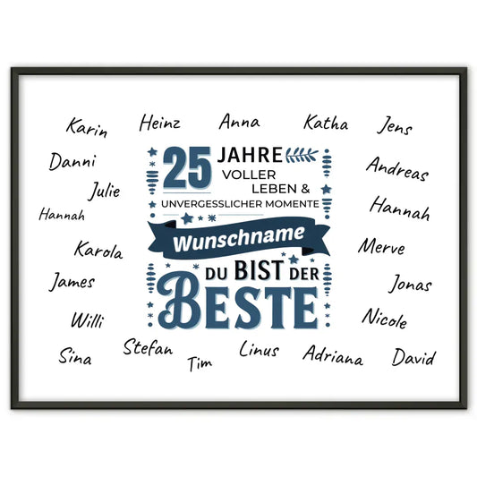 Geburtstagsposter personalisiert 25 Geburtstag Bist der Beste mit Unterschriften