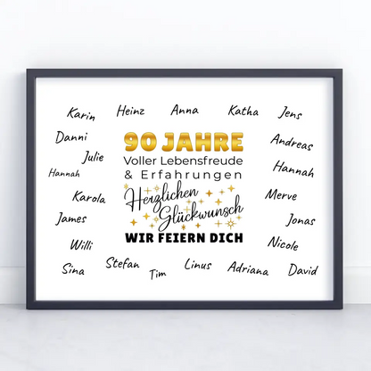 Geschenkposter personalisiert 90 Geburtstag Wir feiern dich mit Unterschriften