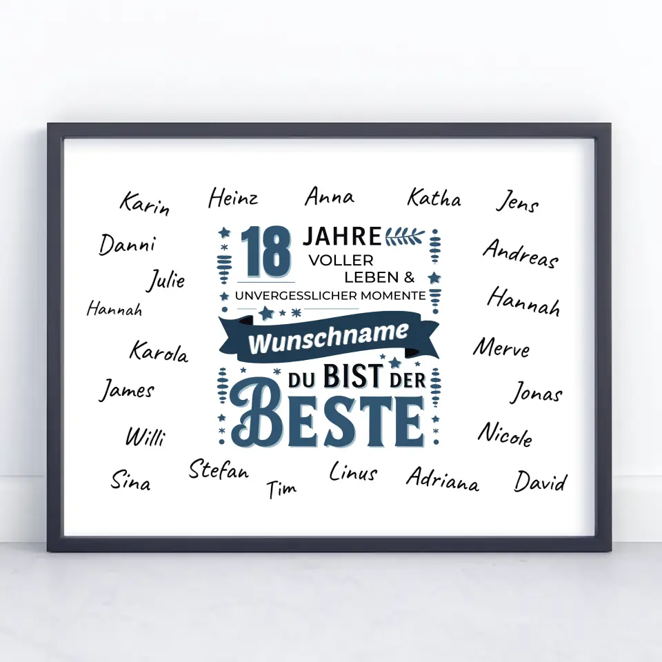 Poster personalisiert 18 Geburtstag Bist der Beste mit Unterschriften