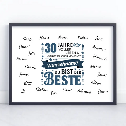 Individuelles Poster 30 Geburtstag Du bist der Beste mit Unterschriften