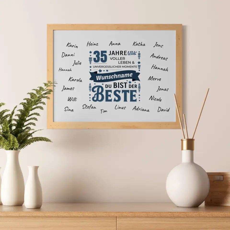 Poster Geschenk personalisiert 35 Geburtstag Bist der Beste mit Unterschriften