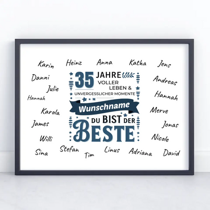 Poster Geschenk personalisiert 35 Geburtstag Bist der Beste mit Unterschriften