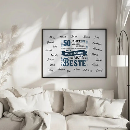 Geschenkposter individuell 50 Geburtstag Bist der Beste mit Unterschriften