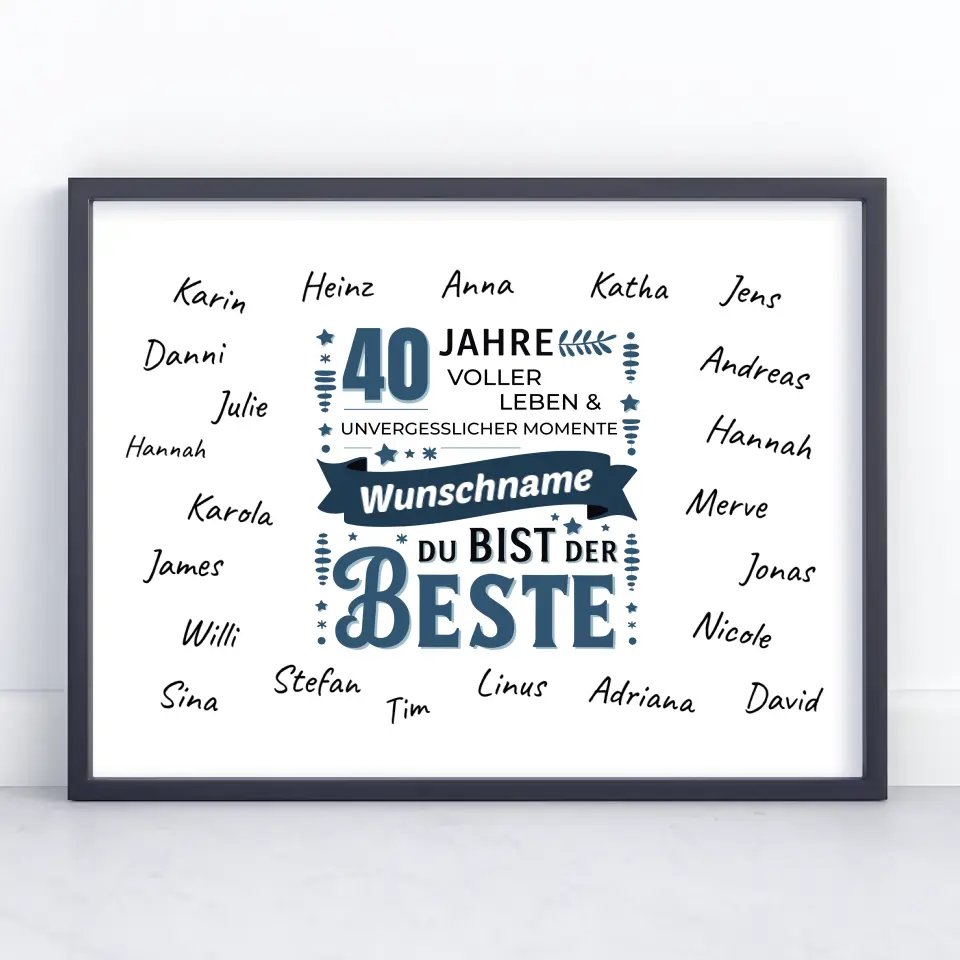 Poster Geschenk 40 Geburtstag Bist der Beste mit Unterschriften