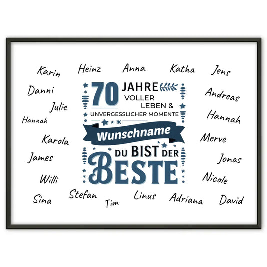 Poster personalisiert 70 Geburtstag Du bist der Beste mit Unterschriften