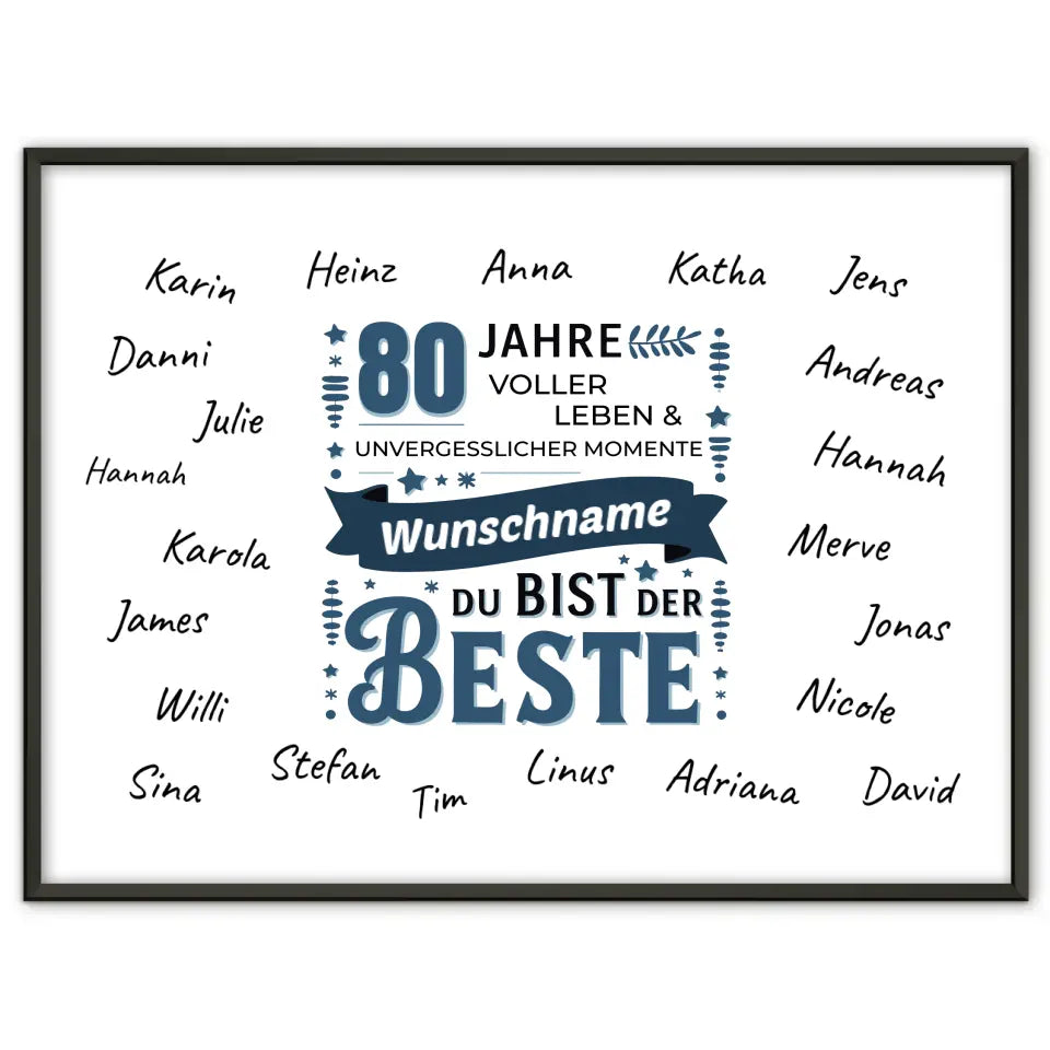 Geburtstagsposter personalisiert 80 Geburtstag Bist der Beste mit Unterschriften