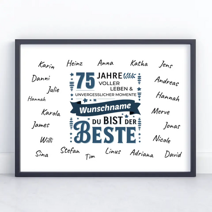 Personalisiertes Poster 75 Geburtstag Du bist der Beste mit Unterschriften