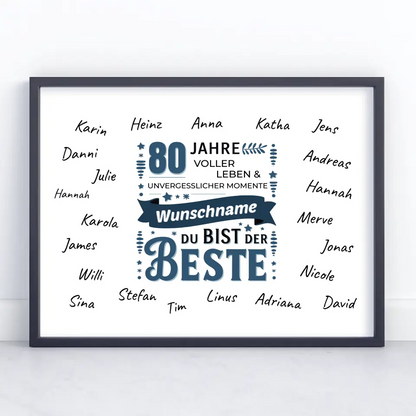 Geburtstagsposter personalisiert 80 Geburtstag Bist der Beste mit Unterschriften