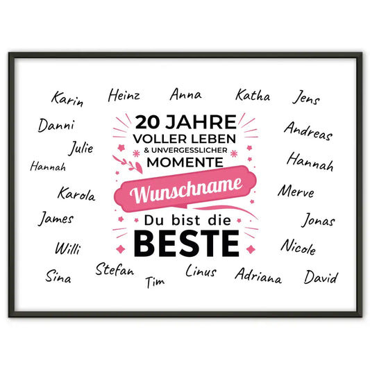 Poster personalisiert 20 Geburtstag Momente mit Unterschriften