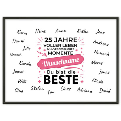 Personalisiertes Poster 25 Geburtstag Schöne Momente mit Unterschriften