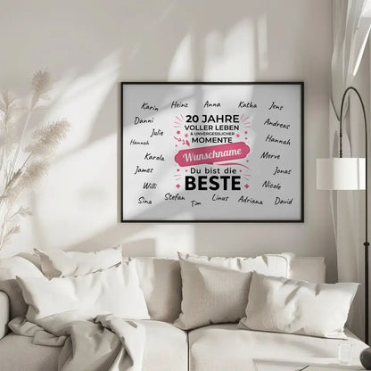 Poster personalisiert 20 Geburtstag Momente mit Unterschriften