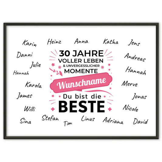 Geburtstagsposter personalisiert 30 Geburtstag Du bist die Beste mit Unterschriften