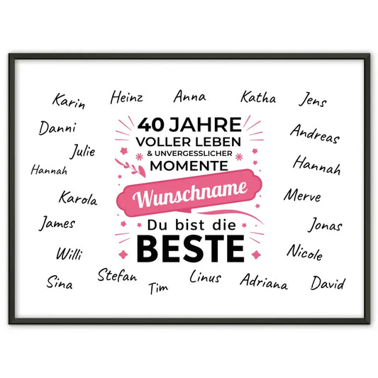 Poster Geschenk personalisiert 40 Geburtstag Momente mit Unterschriften