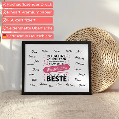 Poster personalisiert 20 Geburtstag Momente mit Unterschriften