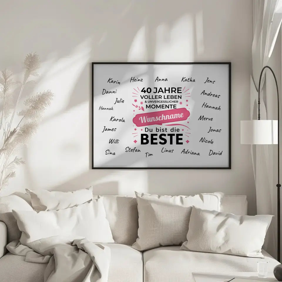 Poster Geschenk personalisiert 40 Geburtstag Momente mit Unterschriften