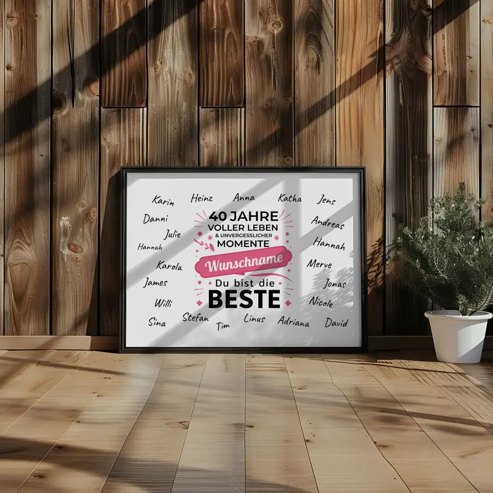 Poster Geschenk personalisiert 40 Geburtstag Momente mit Unterschriften