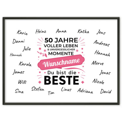 Eigenes Design Poster 50 Geburtstag Du bist die Beste mit Unterschriften