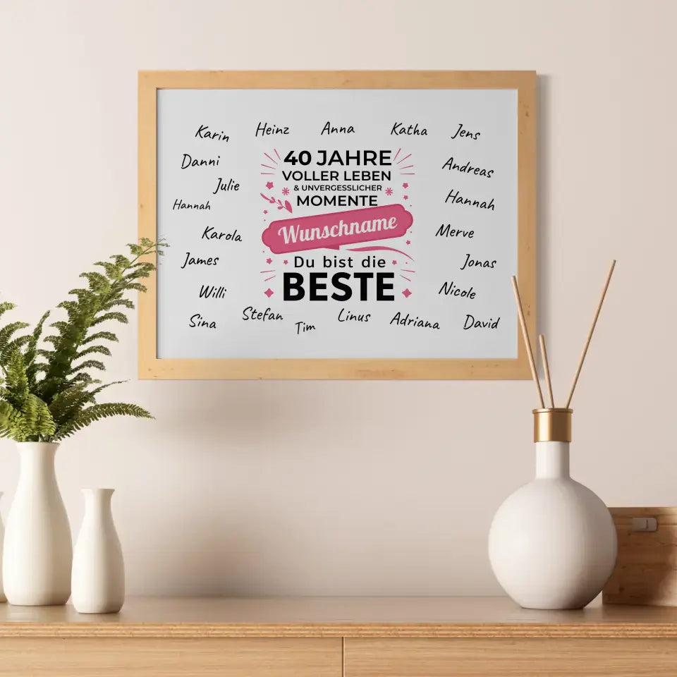 Poster Geschenk personalisiert 40 Geburtstag Momente mit Unterschriften