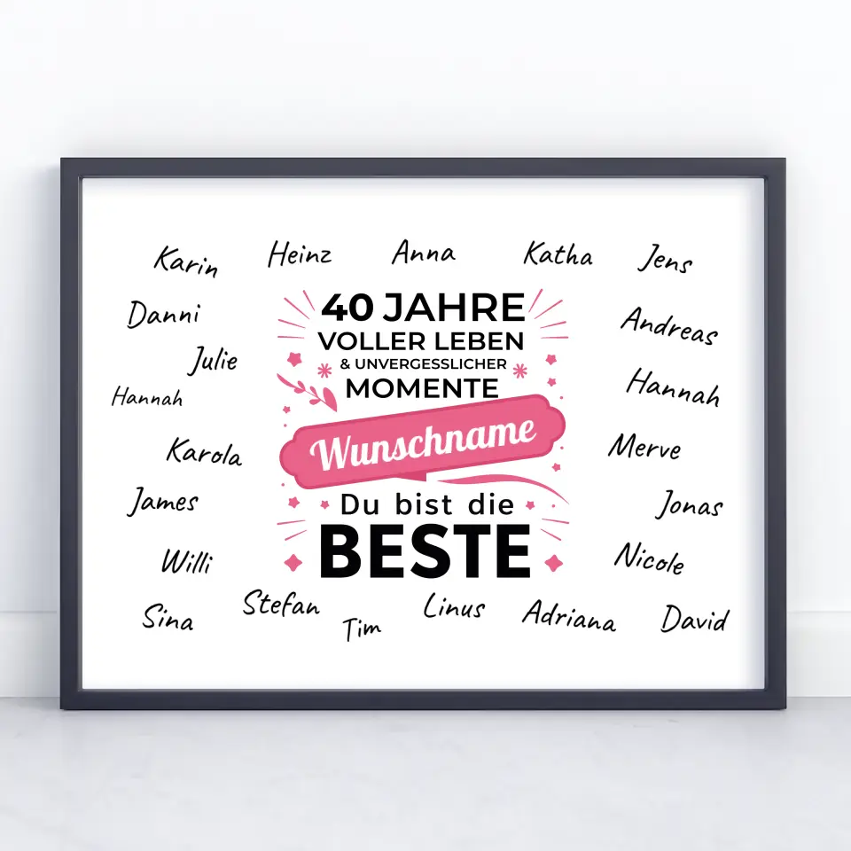 Poster Geschenk personalisiert 40 Geburtstag Momente mit Unterschriften