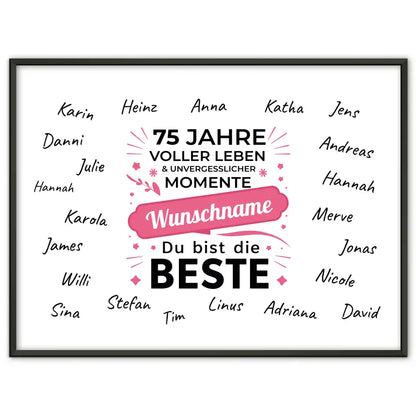 Poster personalisiert 75 Geburtstag Jahre voller Leben mit Unterschriften