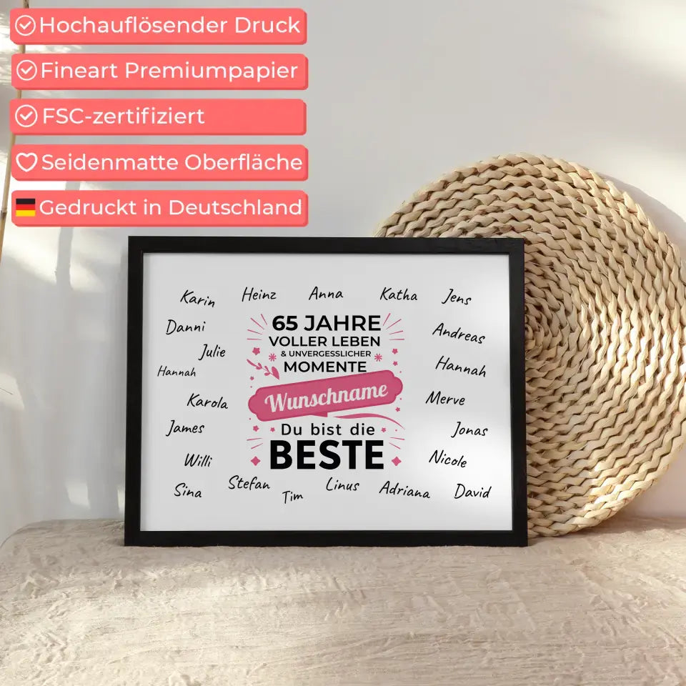 Poster Geschenk 65 Geburtstag Schöne Momente mit Unterschriften