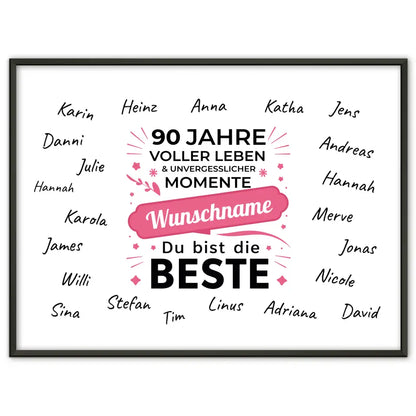 Individuelles Poster 90 Geburtstag Du bist die Beste mit Unterschriften