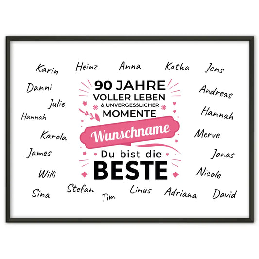 Individuelles Poster 90 Geburtstag Du bist die Beste mit Unterschriften