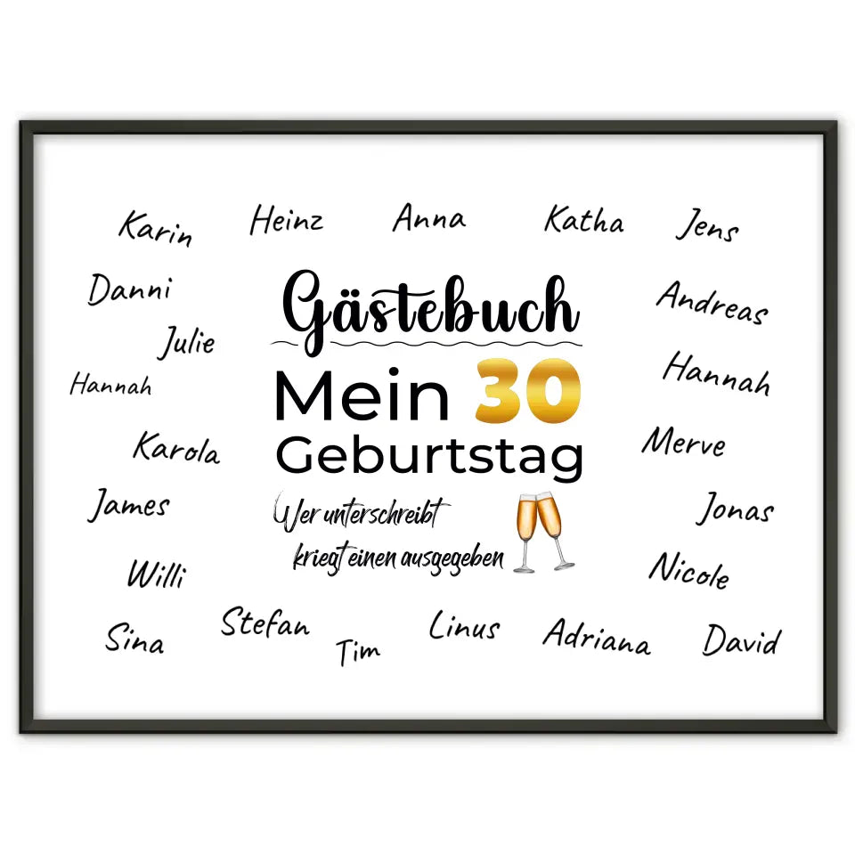 Poster Geschenk personalisiert Gästebuch 30 Geburtstag mit Unterschriften