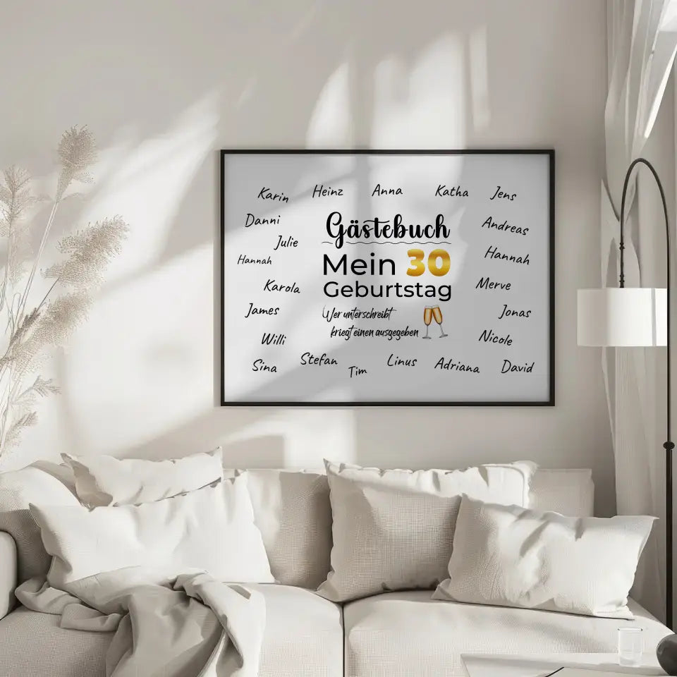 Poster Geschenk personalisiert Gästebuch 30 Geburtstag mit Unterschriften