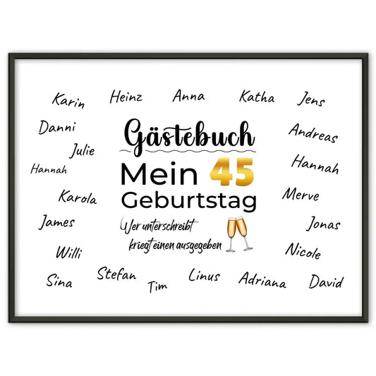 Geschenkposter individuell Gästebuch 45 Geburtstag mit Unterschriften