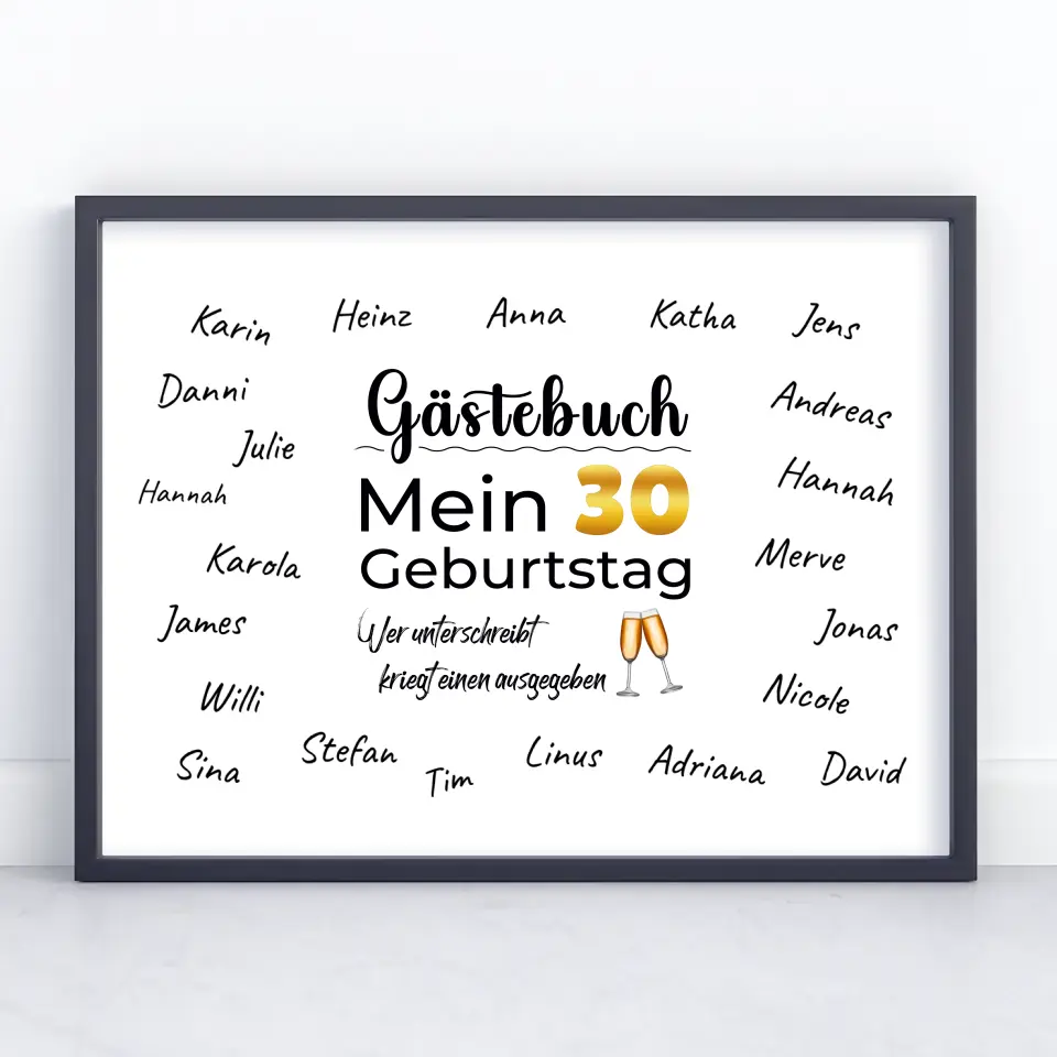 Poster Geschenk personalisiert Gästebuch 30 Geburtstag mit Unterschriften